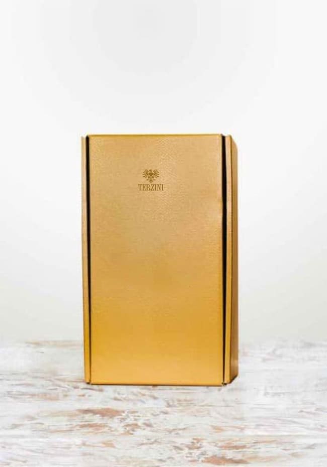 scatola 2 bottiglie oro