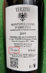 etichetta capacità vino